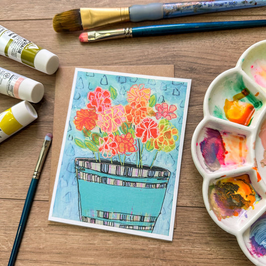 Bucket of Blooms - Greeting card