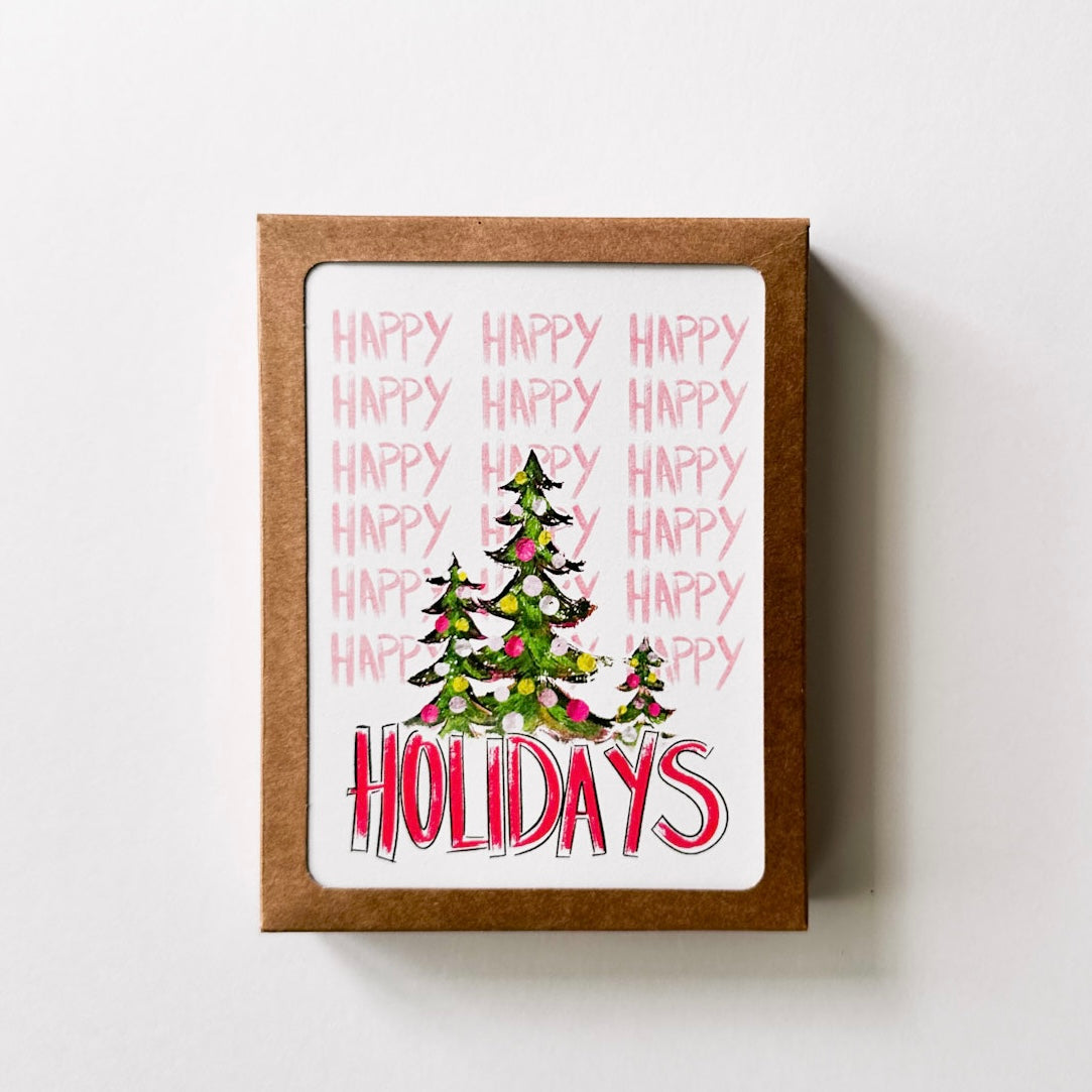 Happy Happy Happy Holidays - Christmas Tree Boxed Card Set of 10