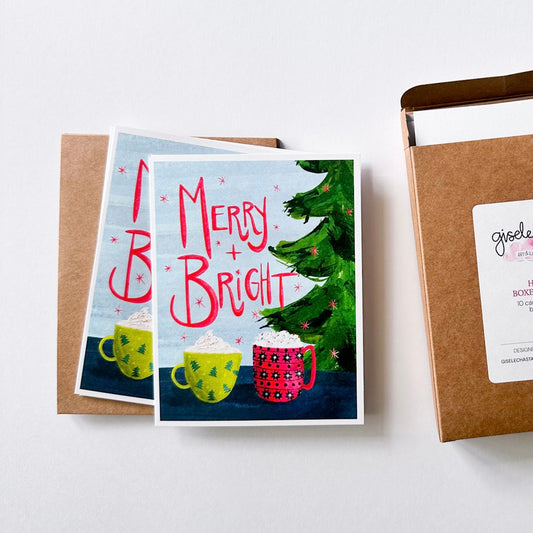 Merry & Bright - Holiday Mugs Greeting Card Boxed Set of 10