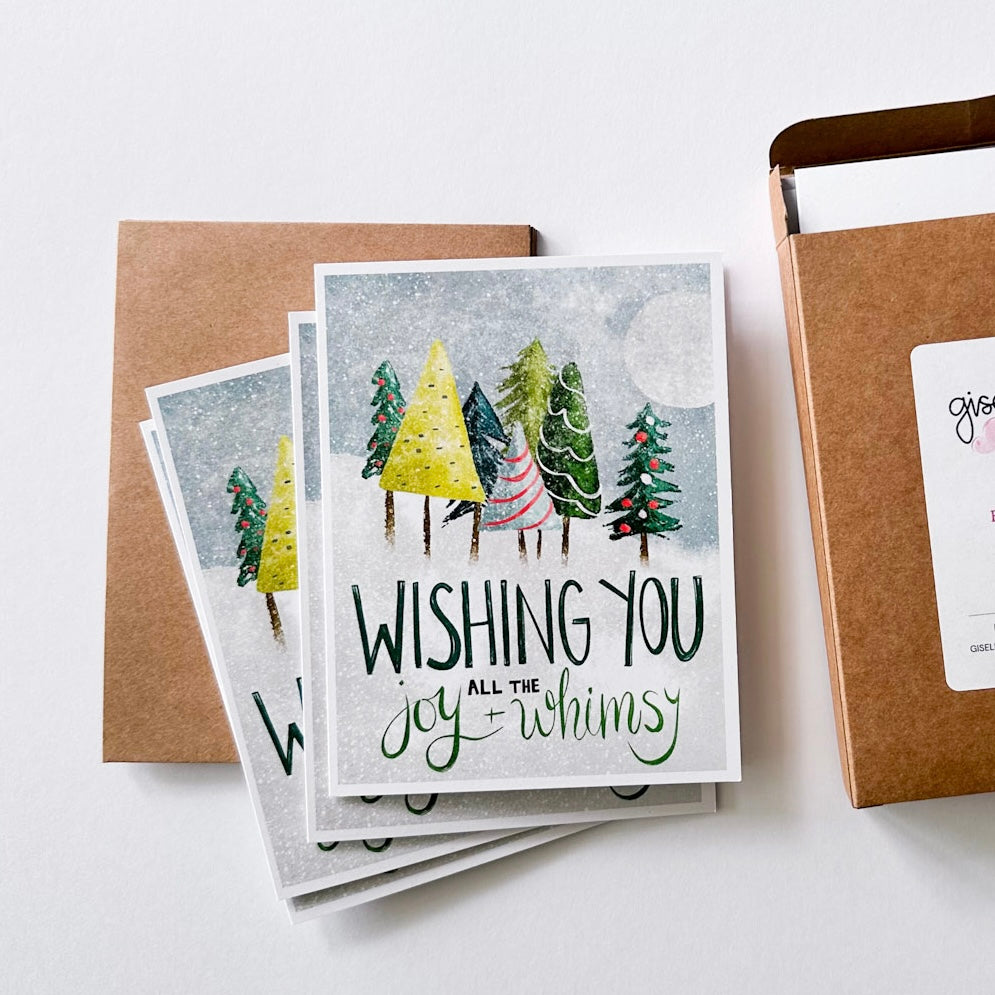 Joy & Whimsy - Holiday Full Moon Trees Greeting Card Boxed Set of 10