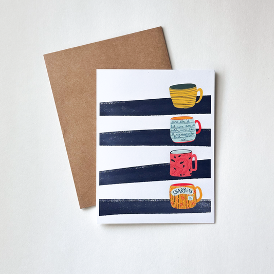 Mugs on Stripes - Greeting card